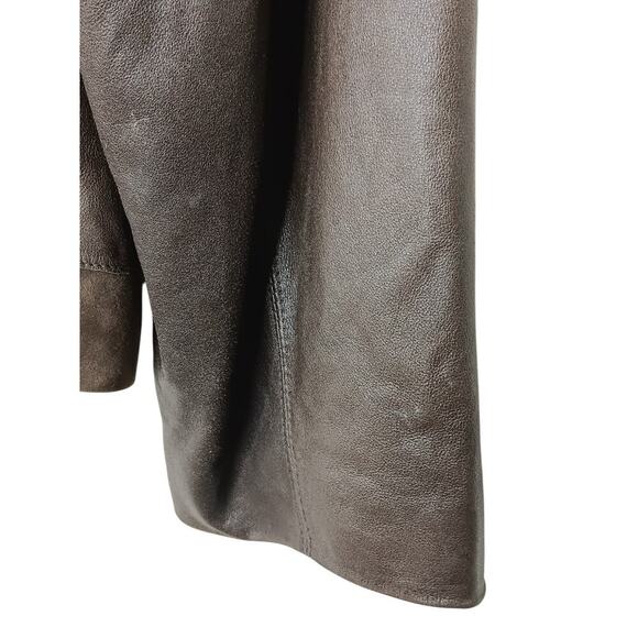 Tahari Woman 100% Leather Jacket Brown Suede Trim Open Front Pockets Boho Chic L - Picture 13 of 16